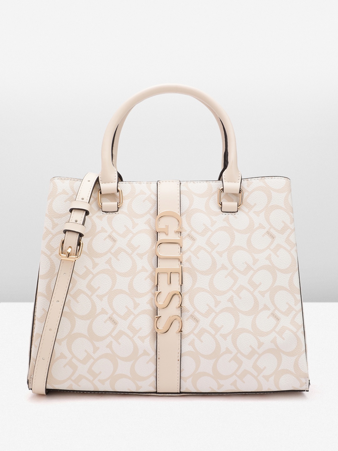 

GUESS Printed Structured Handheld Bag, Beige