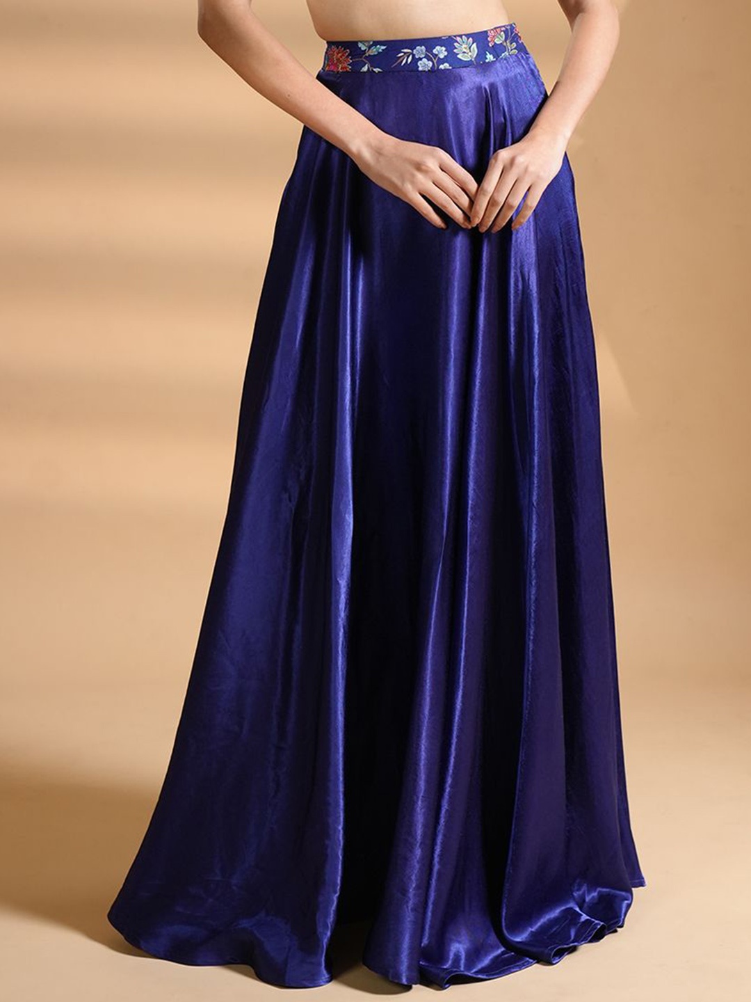 

HANDME Silk Flared Maxi Skirt, Blue