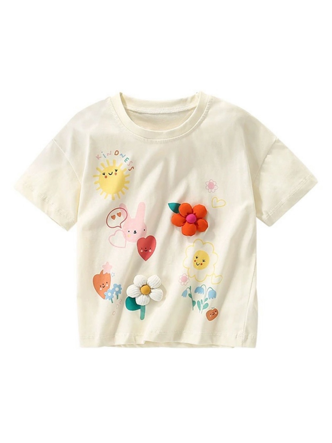 

LULU & SKY Girls Floral Printed Applique T-shirt, White