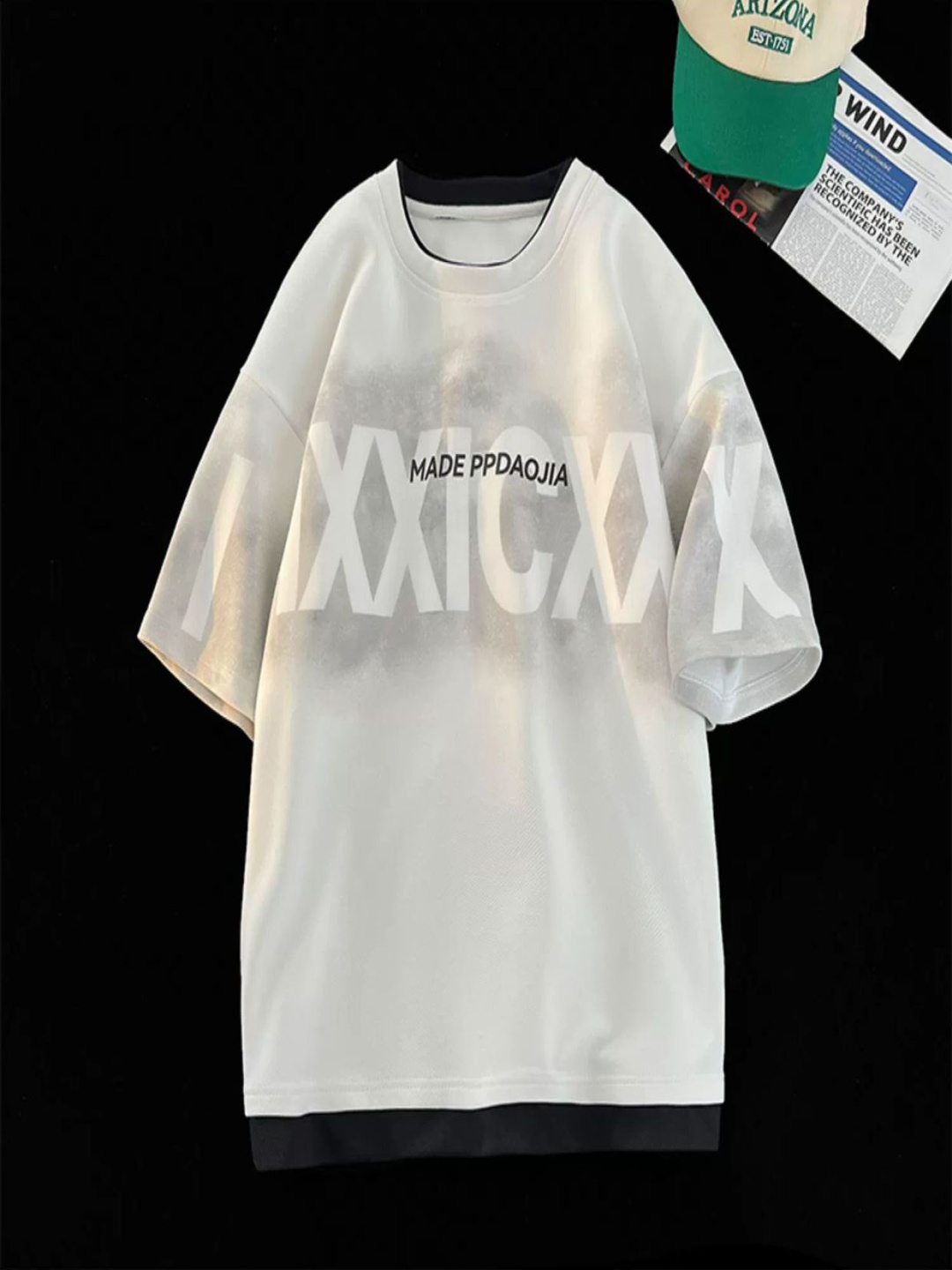 

StyleCast x Revolte Men Typography Printed Raw Edge T-shirt, White