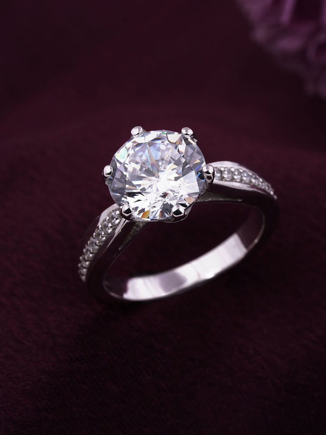 

Zalkari 925 Sterling Silver-Plated Cubic Zirconia Studded Adjustable Finger Ring