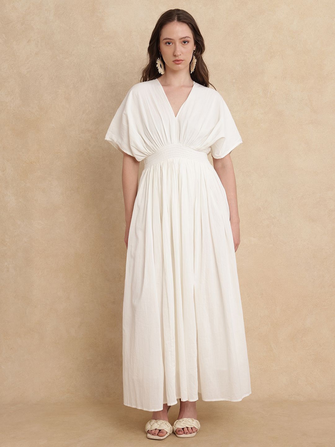 

RAREISM Janmay Primary Beige Kimono Sleeve Maxi Dress