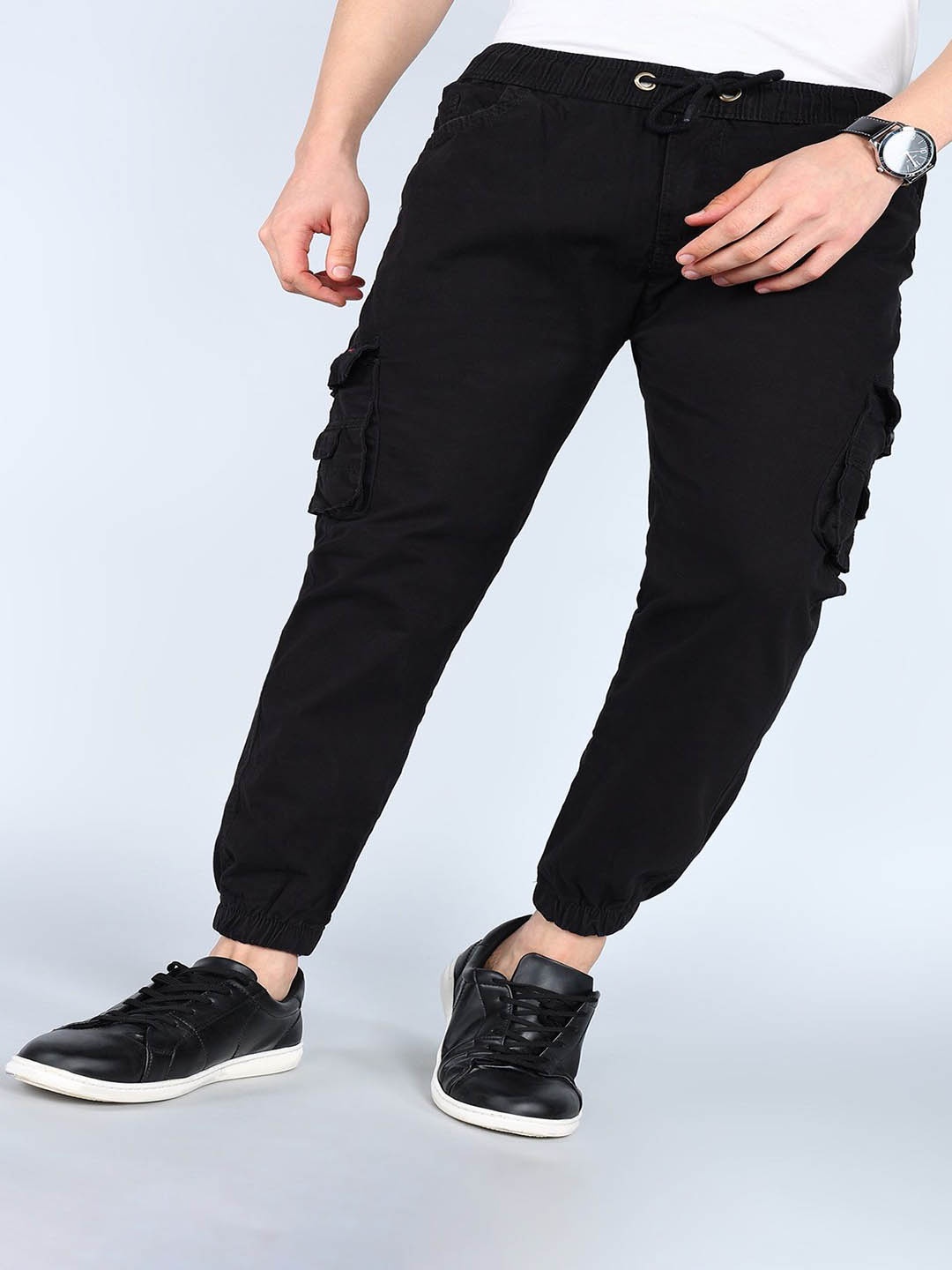 

BAESD Men Cotton Relaxed Cargos Trousers, Black
