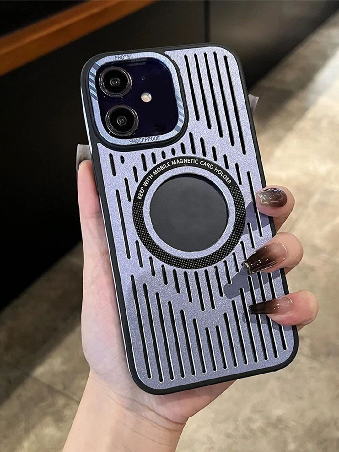 

Luxury Kase LK094 Geometric Printed iPhone 12 Cooling Hollow Ultra Metal Heat Back Case, Silver