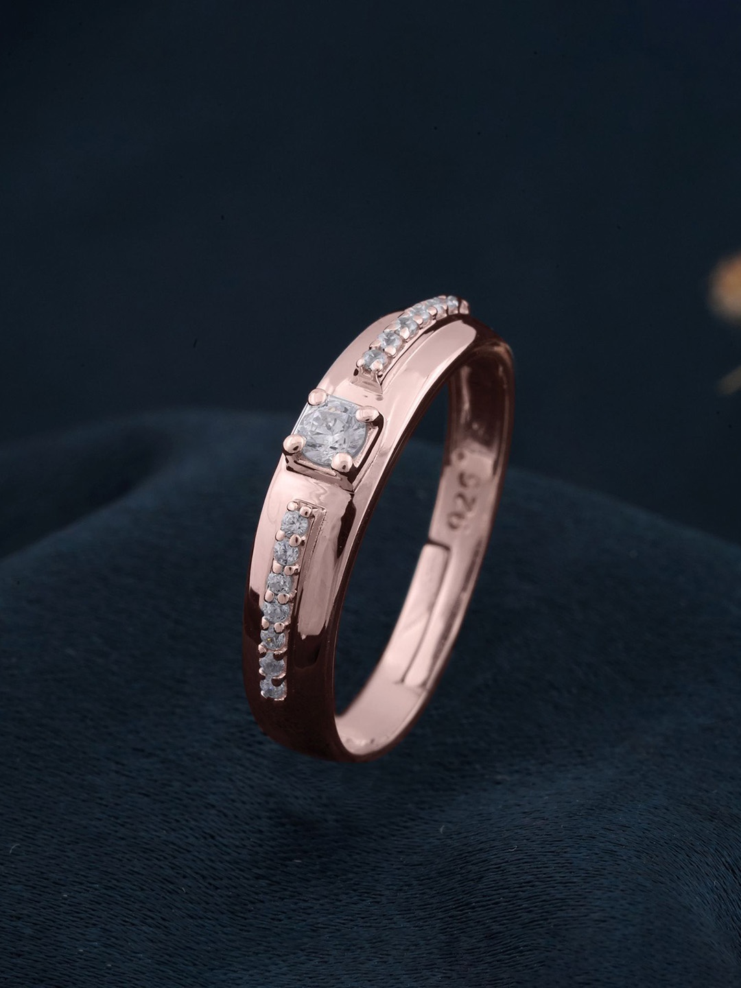 

Zalkari Princess Band 925 Sterling Silver Rose Gold-Plated CZ Adjustable Finger Ring, Pink