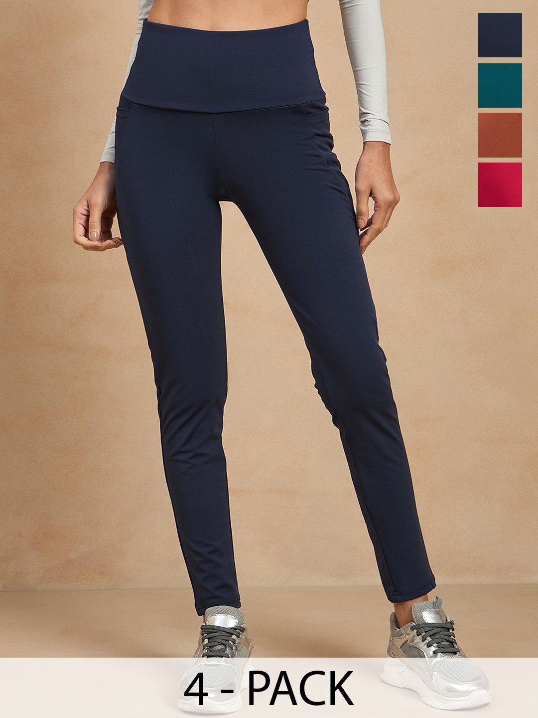 

COLOR CAPITAL Women Pack of 4 Skin Fit Antimicrobial Sports Tights, Navy blue
