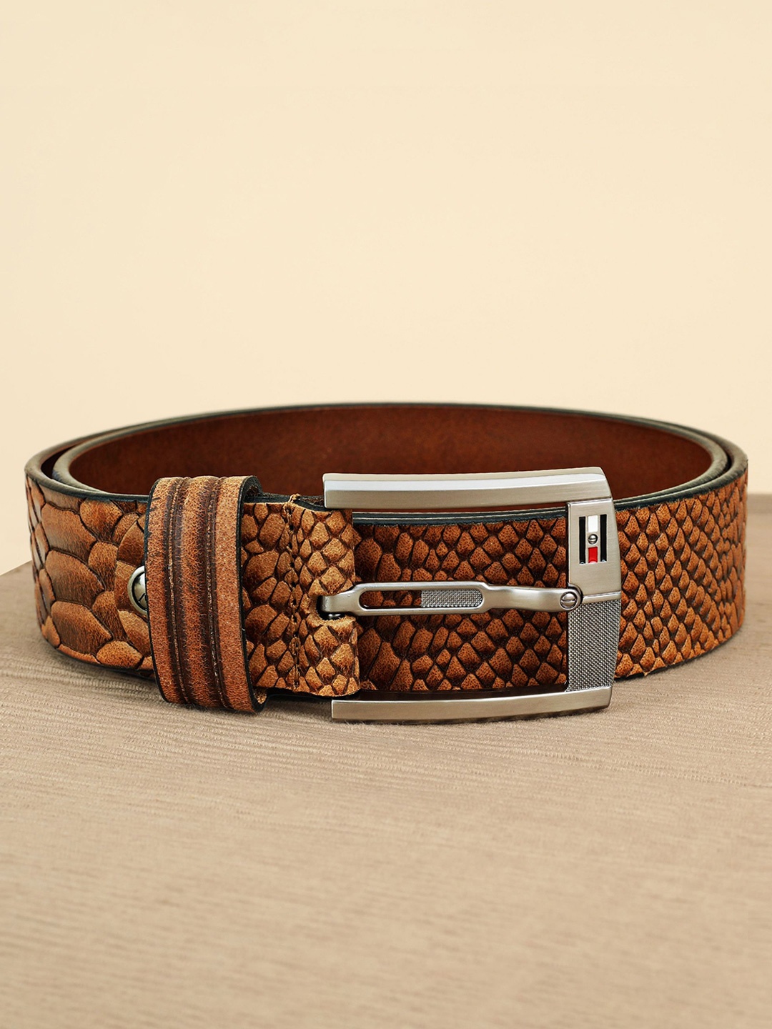 

GIL Men Textured Leather Belt, Tan