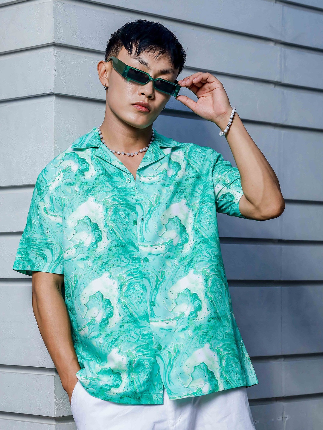 

House of Koala Unisex Abstract Printed Original Relaxed Fit Casual Shirt, Green