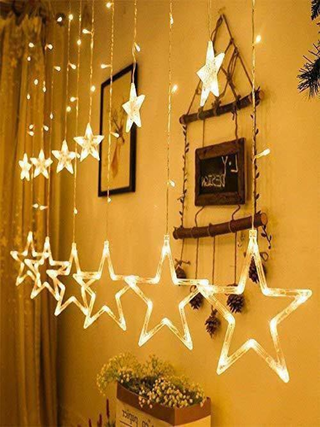 

SPARK WORLD Yellow 2-Pcs Star Shape LED Curtain Fairy String Lights