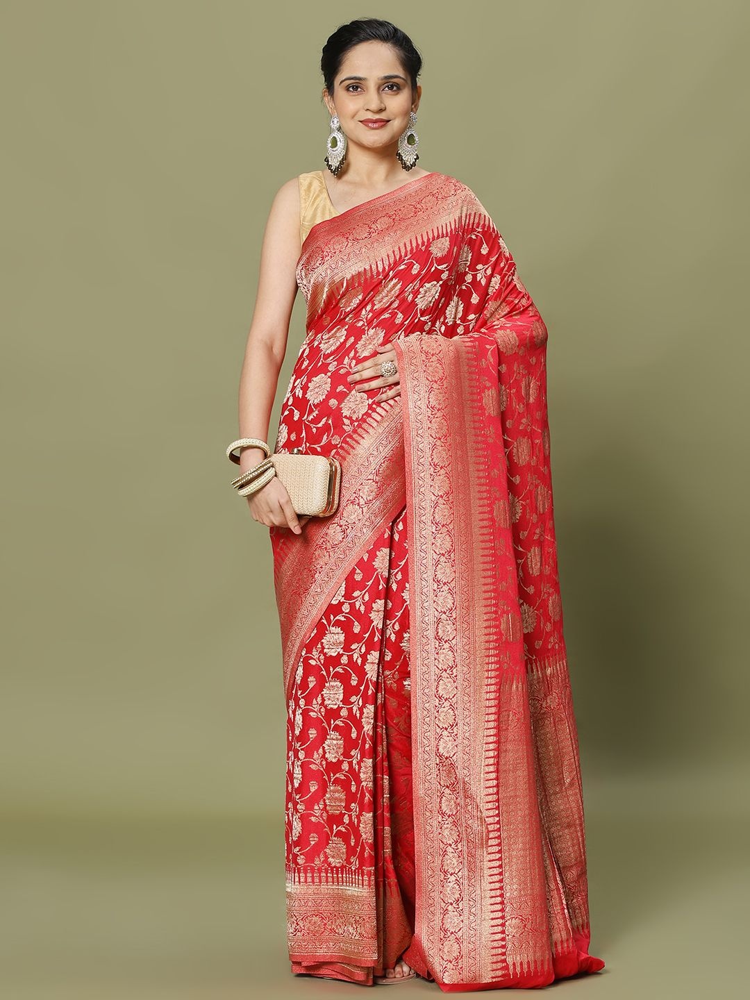 

Meena Bazaar Woven Design Zari Saree, Pink