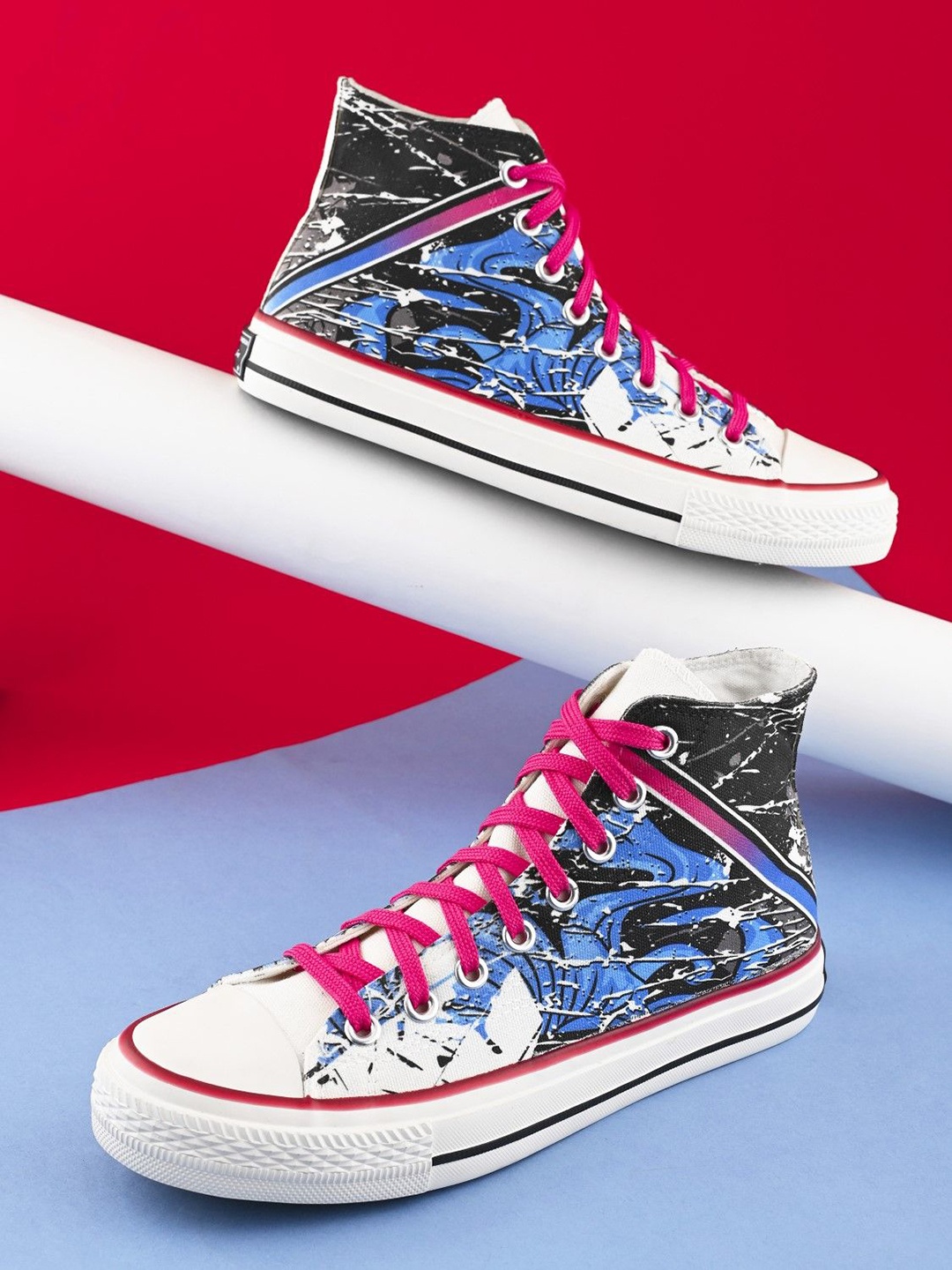 

CROWCIA LONDON Men Printed High-Top Sneakers, Black