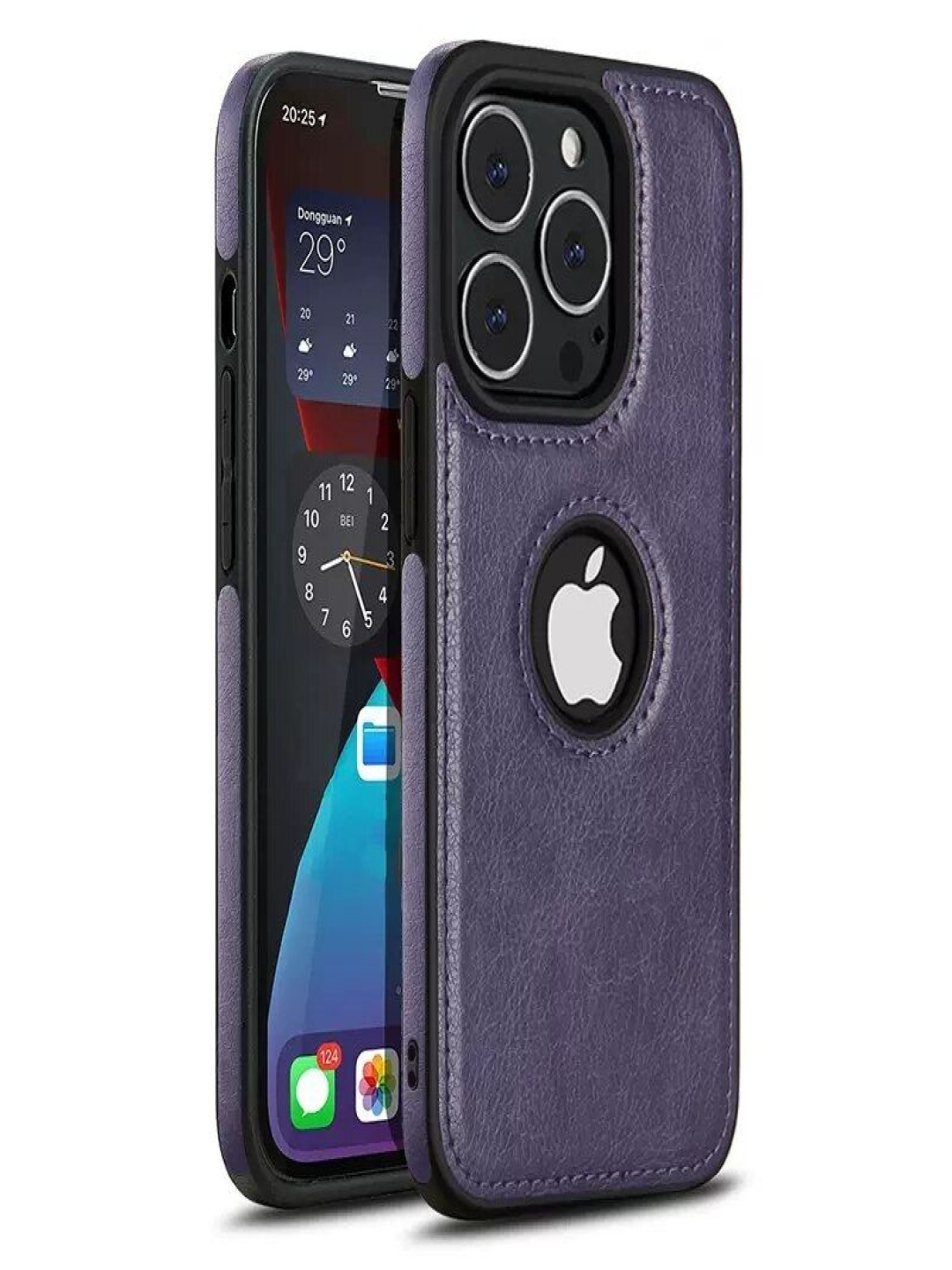 

Luxury Kase Solid Business Style PU Leather Shockproof iPhone 13 Pro Back Case, Purple