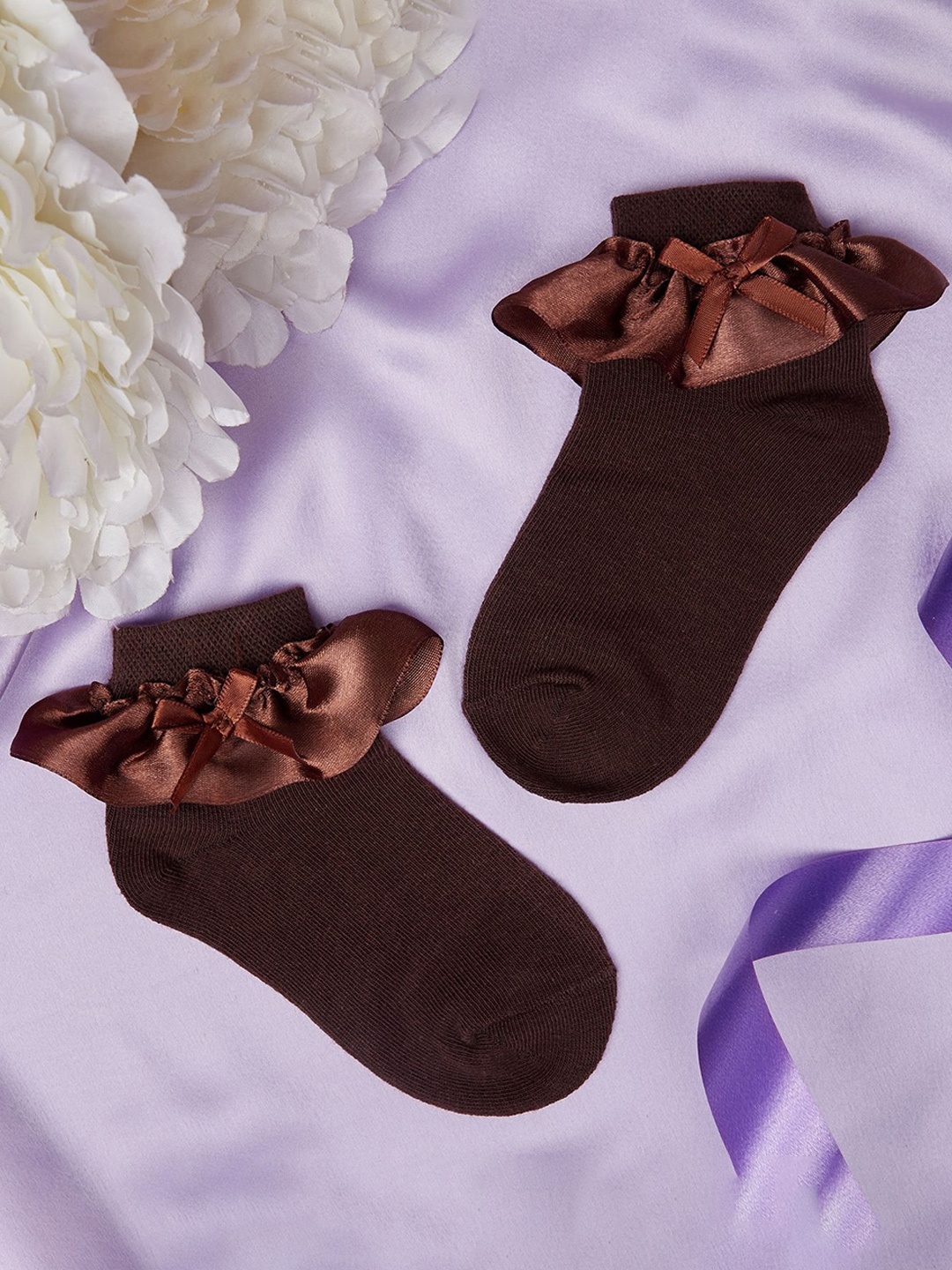 

NESKA MODA Girls Frill Lace Ankle-Length Socks, Brown
