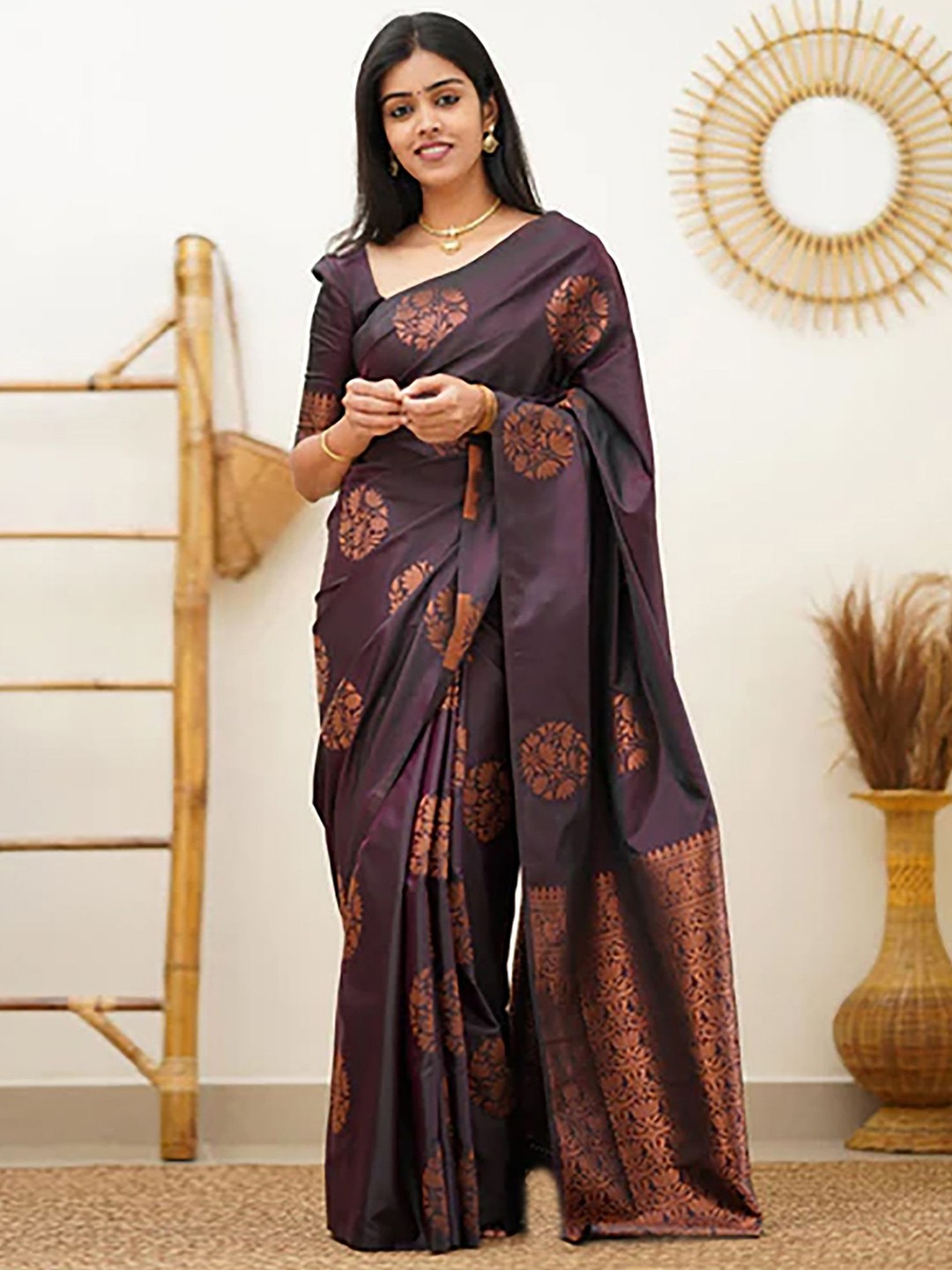 

bigben textile Woven Design Zari Banarasi Saree, Purple