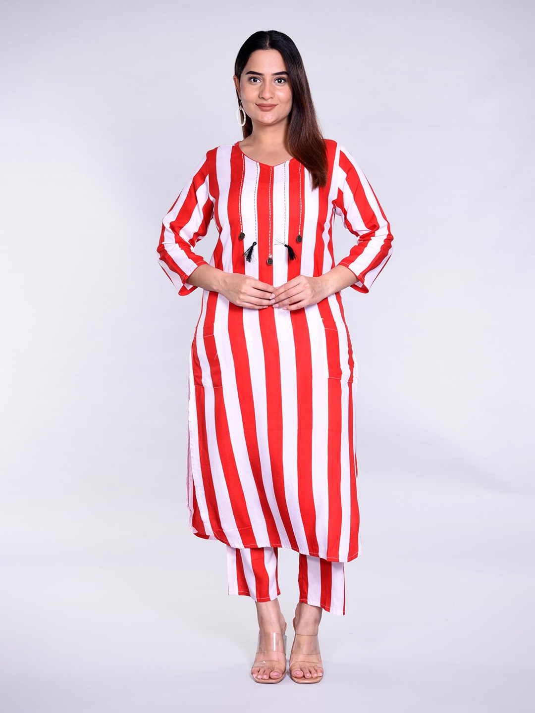 

13-Star Striped A-Line Midi Dress, Red