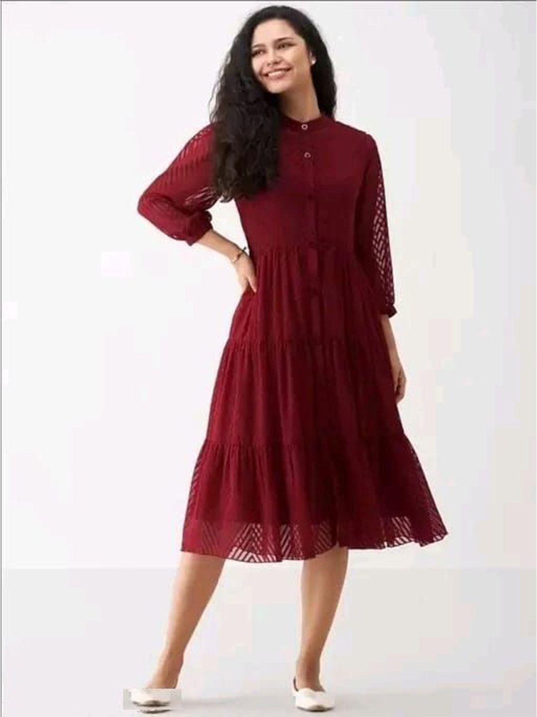 

NRVA Mitali Georgette A-Line Midi Dress, Maroon