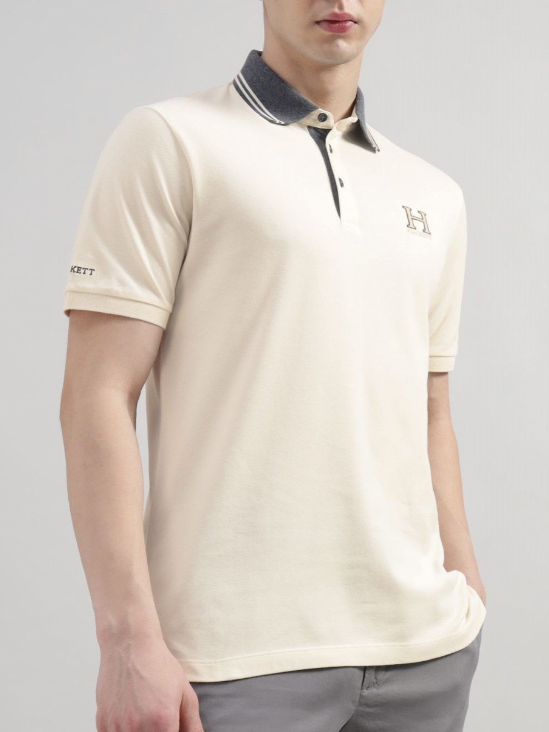 

HACKETT LONDON Men Solid Polo Collar Cotton T-shirt, Beige