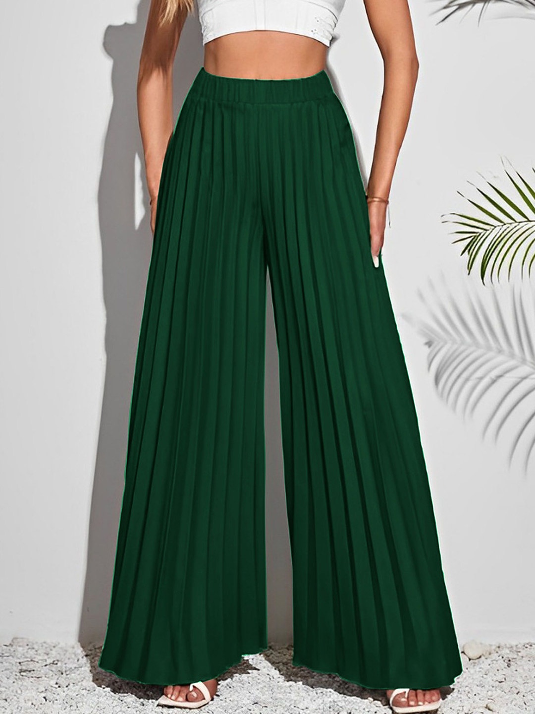 

LECOWAR Women Wide Leg Pleated Palazzos, Green