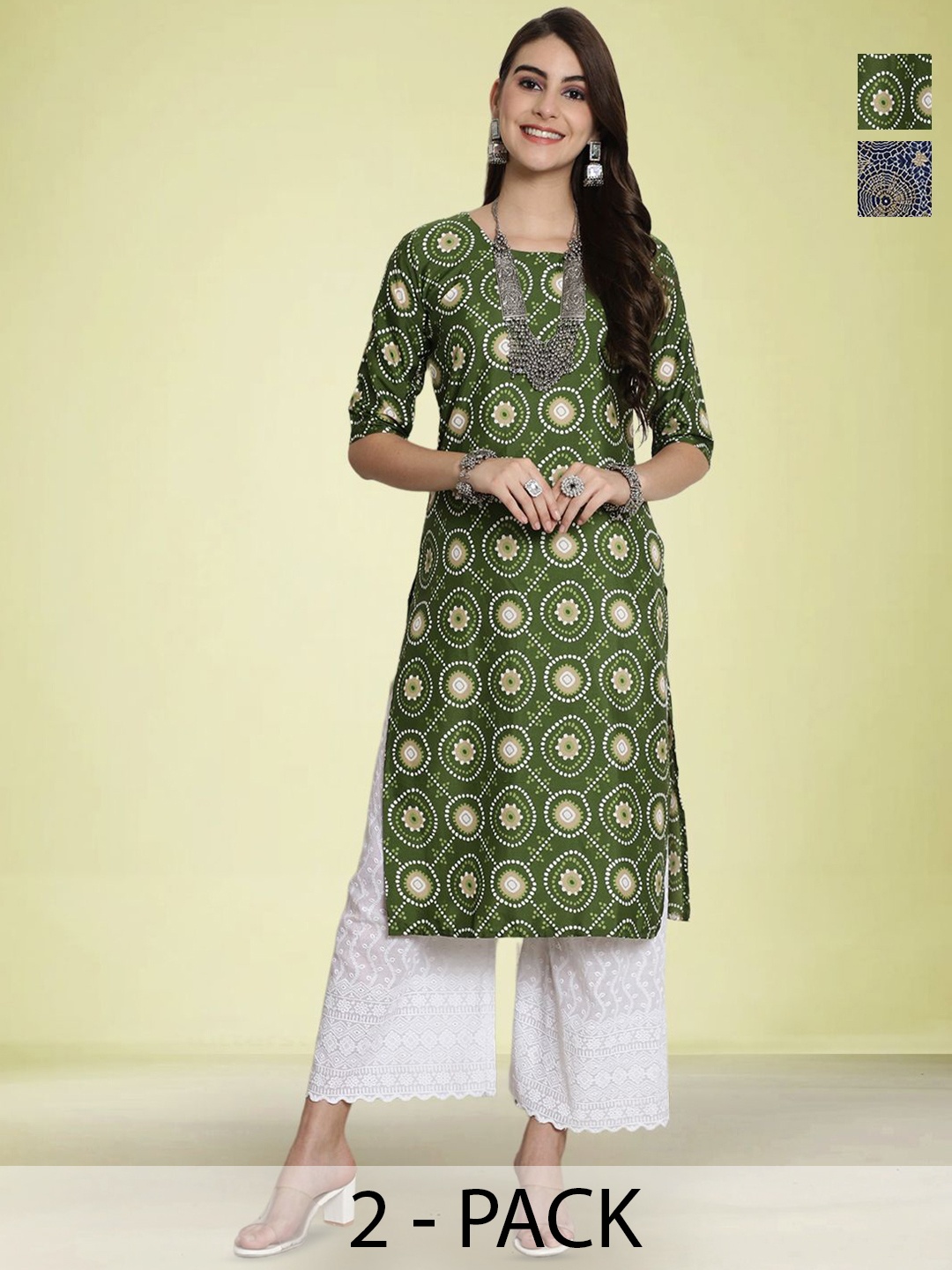 

Moda Rapido Pack Of 2 Printed Straight Kurta, Green
