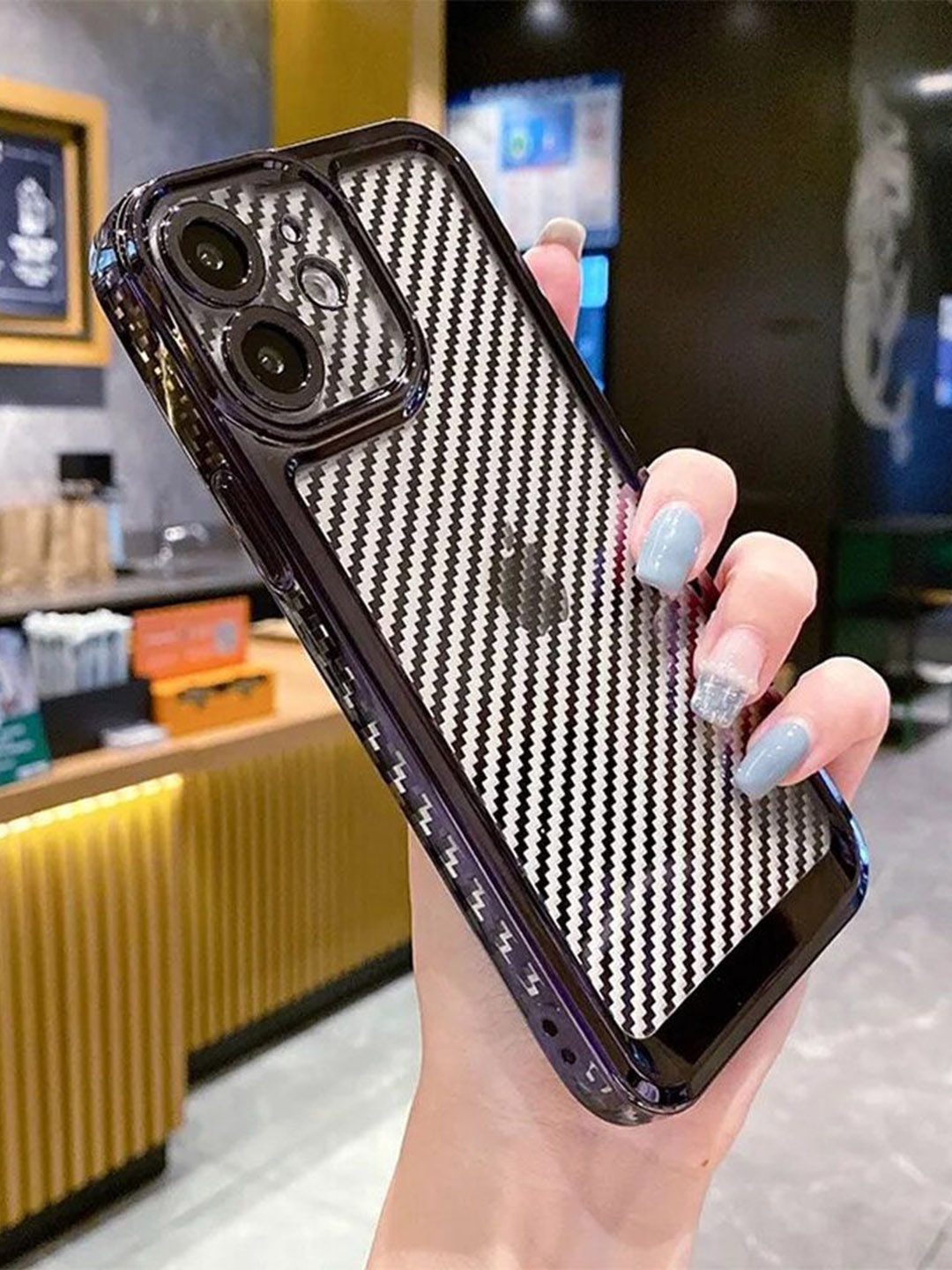 

Luxury Kase Creative Plating Carbon Fiber iPhone 12 Back Case, Black