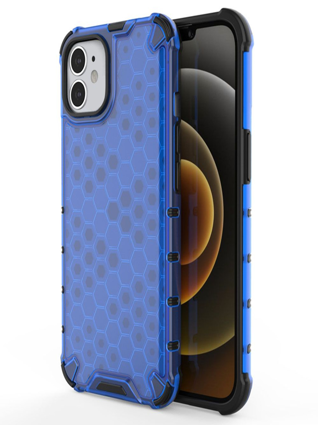 

Luxury Kase Geometric Printed iPhone 11 Transparent Honeycomb Clear Case Back Case, Blue