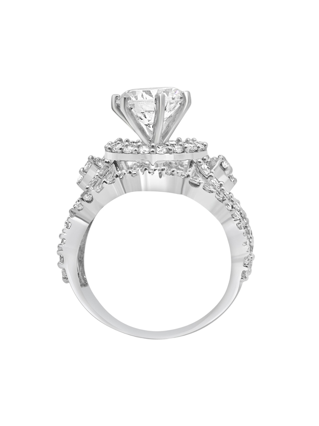 

925 SILLER 925 Sterling Silver Rhodium-Plated Cubic Zirconia-Studded Finger Ring