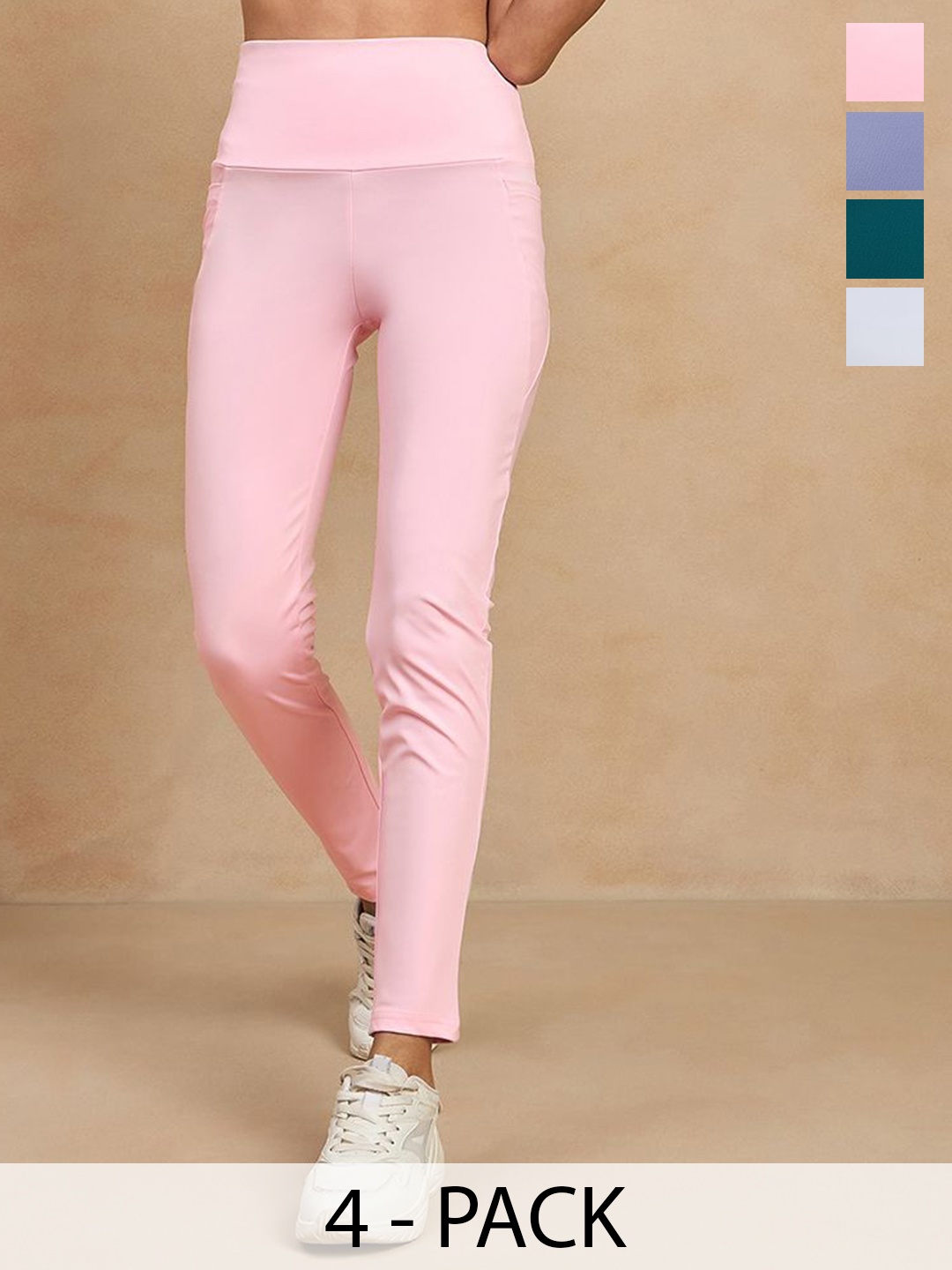 

COLOR CAPITAL Women Pack of 4 Skin Fit Antimicrobial Ankle Length Tights, Pink
