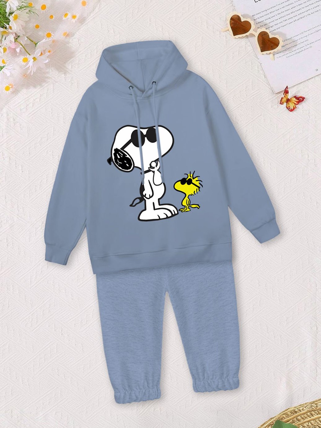 

FOREVER FRIDAY Girls Printed Hooded Pure Cotton Sweatshirt With Joggers, Blue