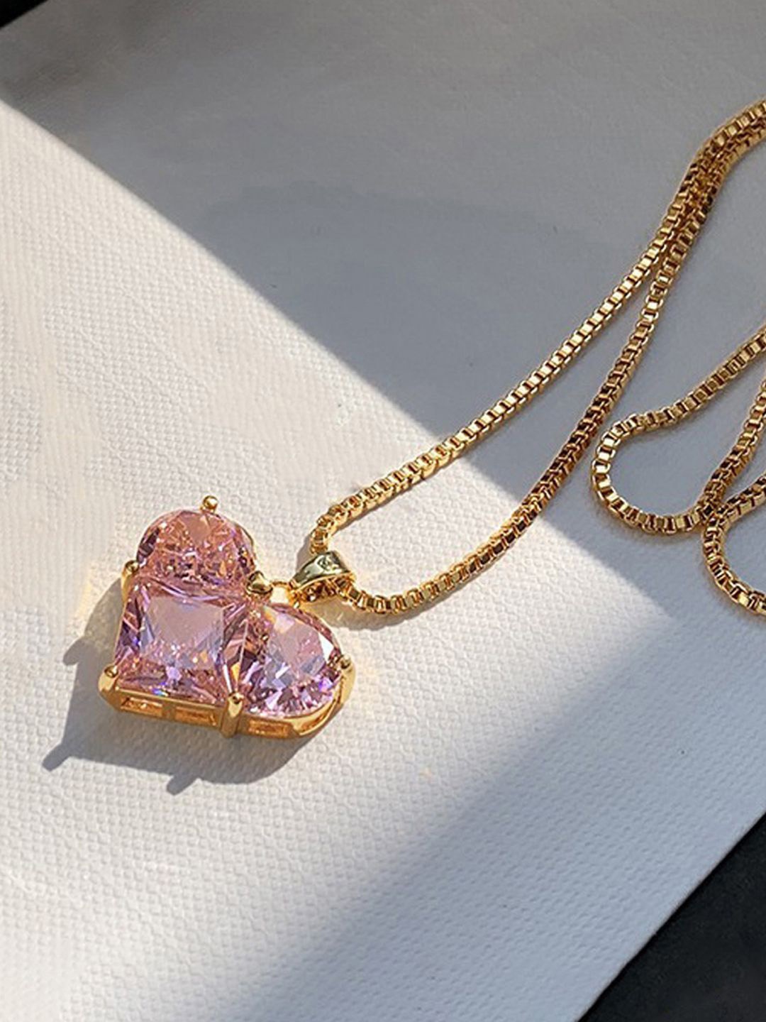 

Jewels Galaxy Gold-Plated Heart Shaped Pendants with Chains, Pink