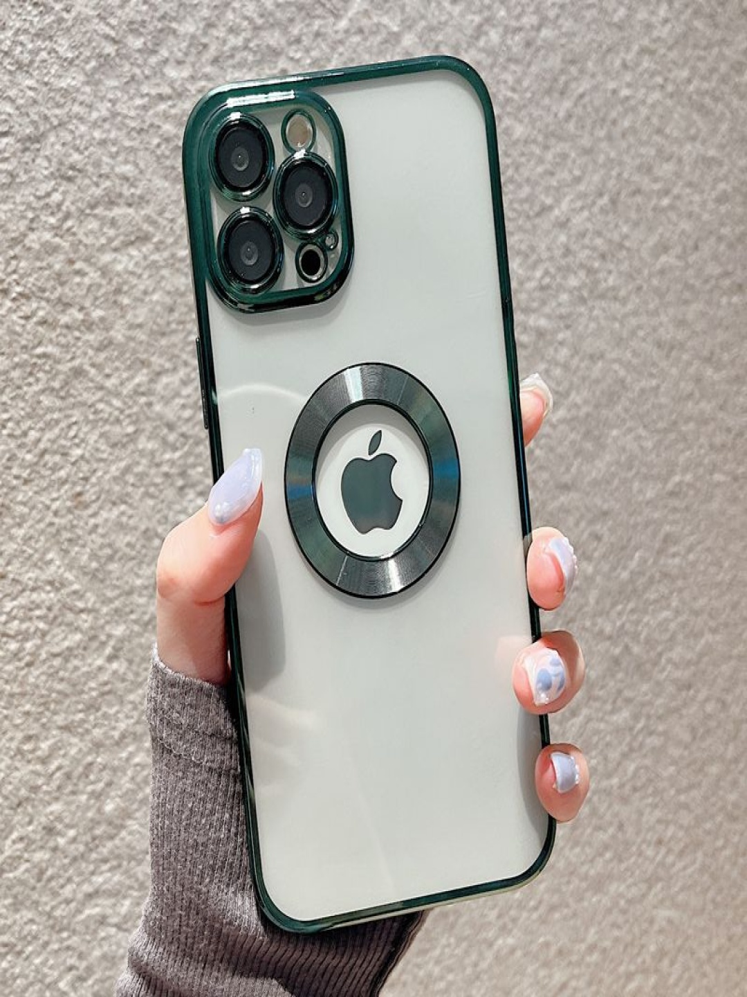 

Luxury Kase Solid iPhone 14 Pro Transparent Plating Hole Logo Case Back Case, Green