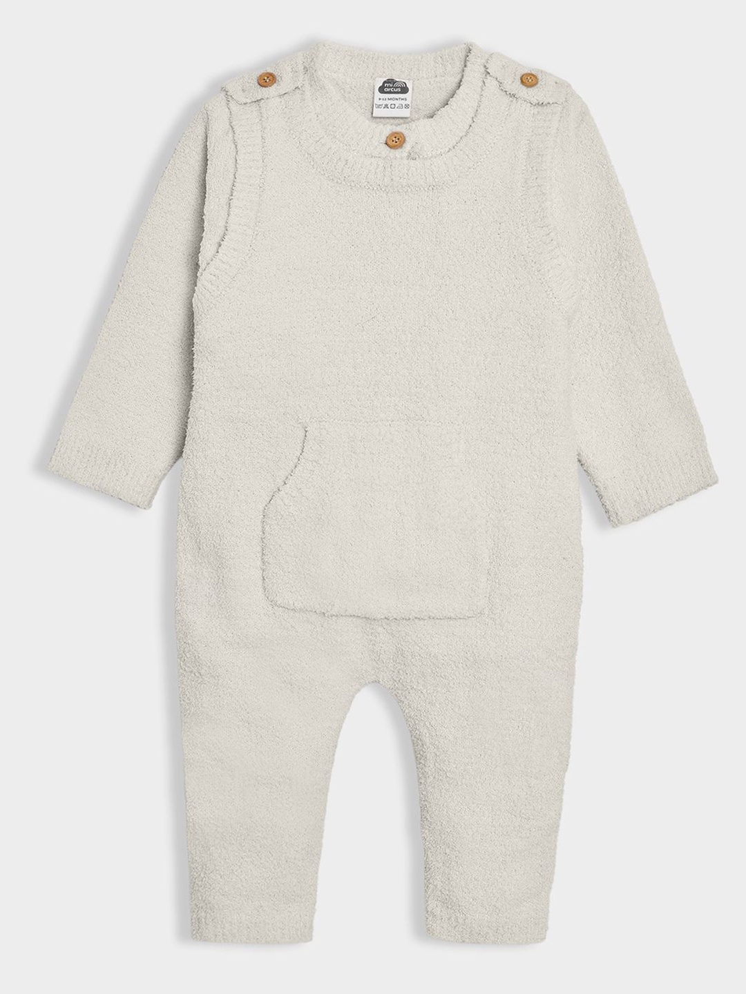 

MiArcus Solid Knitted Cardigan & Dungaree Set, Off white