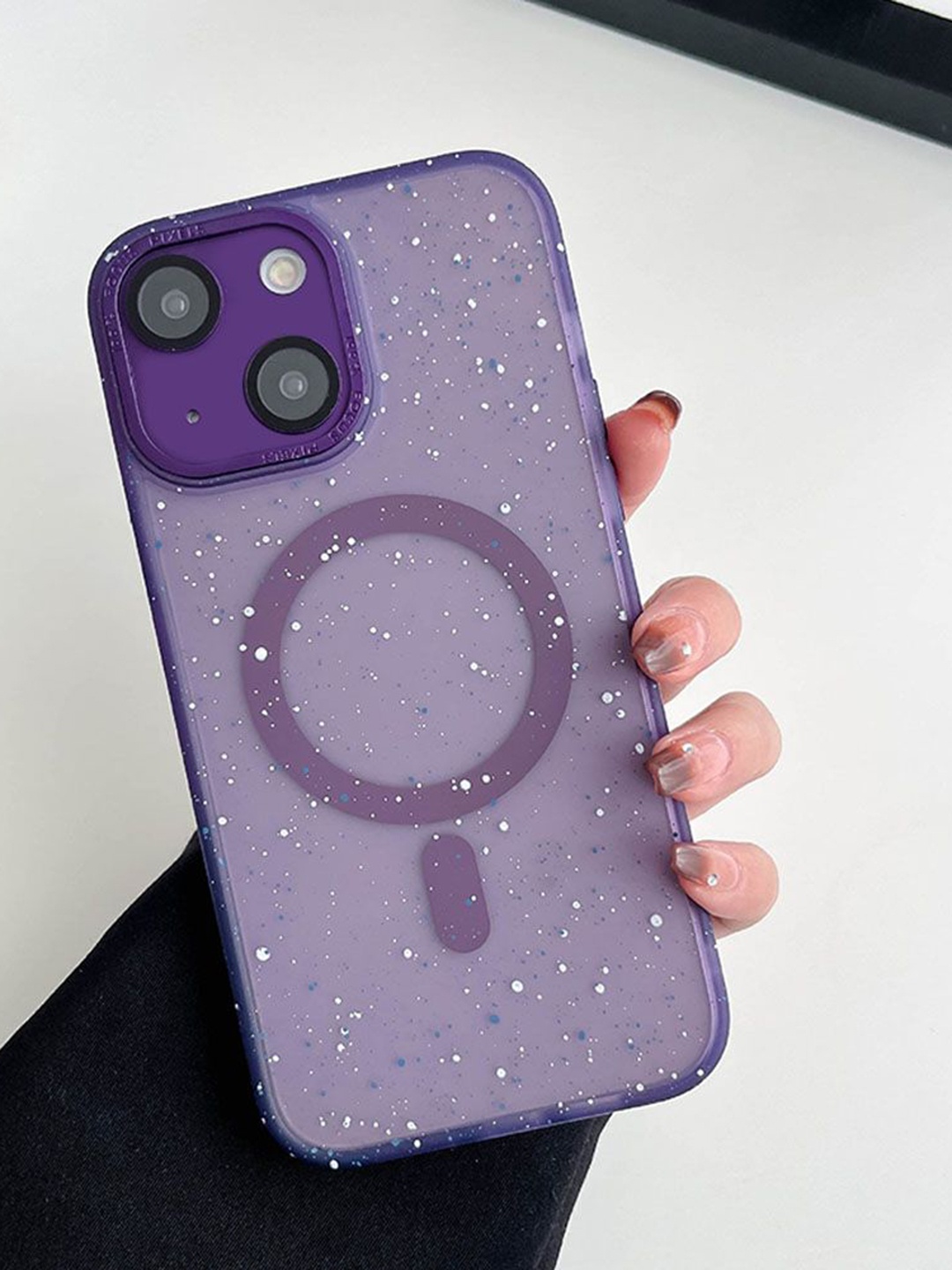 

Luxury Kase LK098 Abstract Printed iPhone 15 Plus Anti-Splash Ink Dot Painting Back Case, Purple