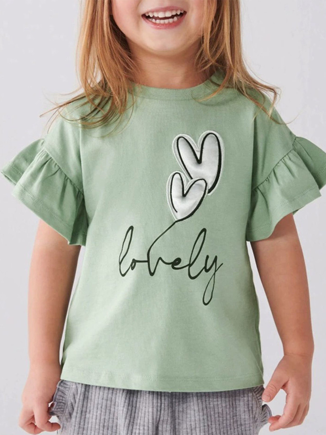 

LULU & SKY Print Bell Sleeve Cotton Top, Green