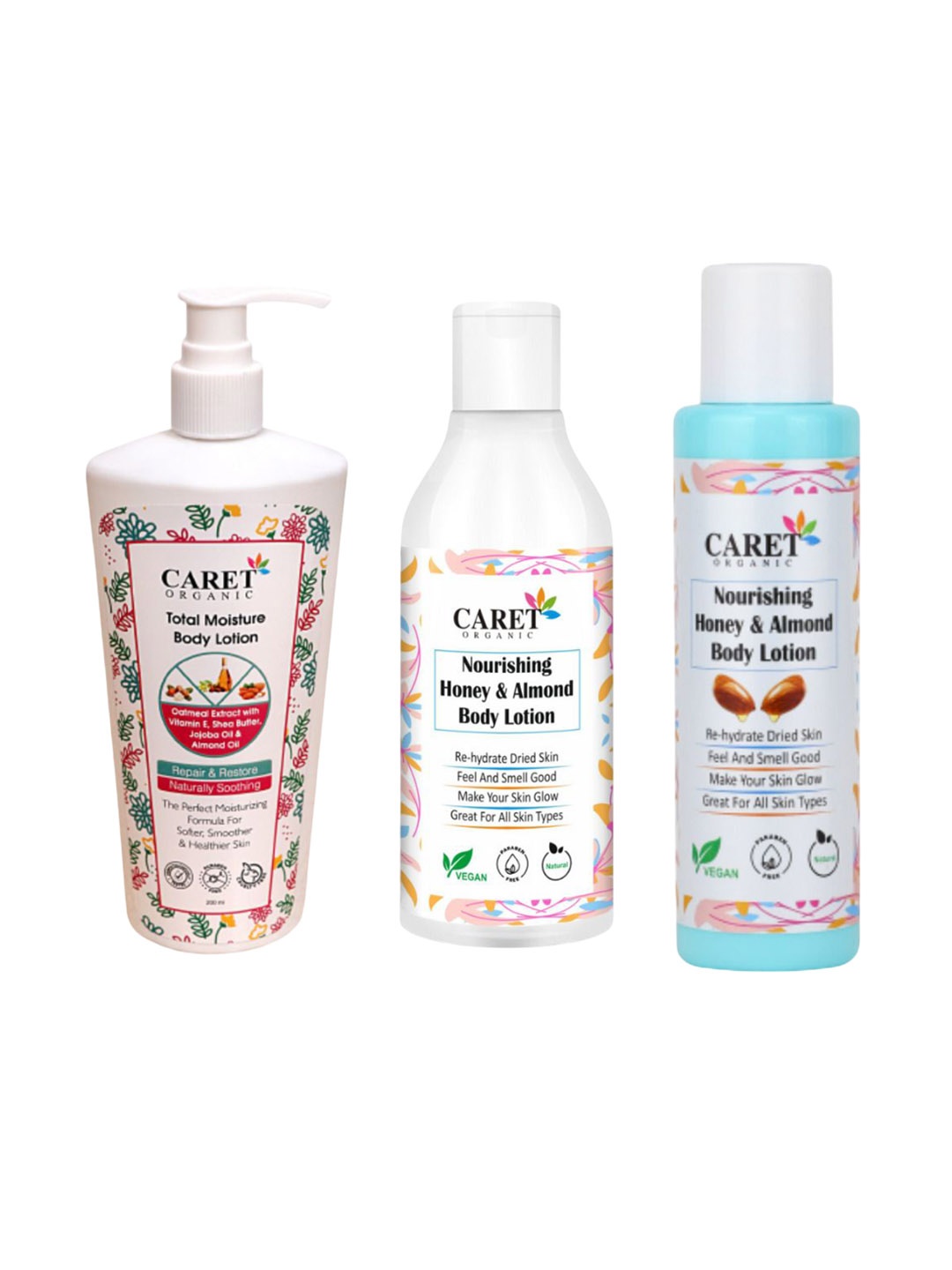 

CARET ORGANIC Set Of 3 Total Moisture & Honey Almond Body Lotion, White