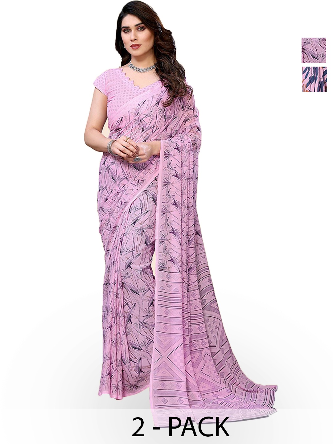 

Moda Rapido Floral Poly Georgette Saree, Pink