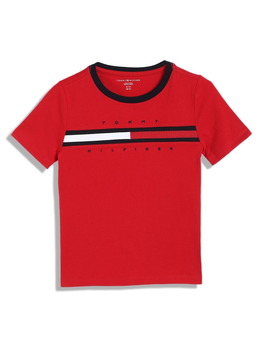 

Tommy Hilfiger Boys Striped Round Neck Cotton T-shirt, Red