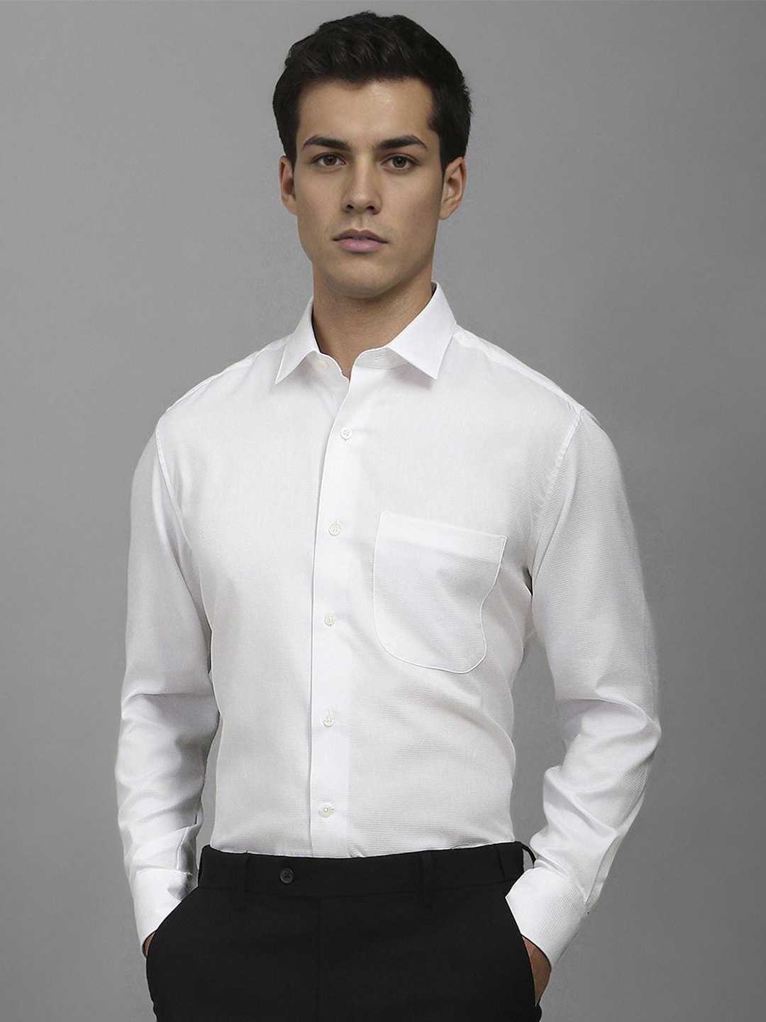 

Luxure by Louis Philippe Men Classic Slim Fit Spread Collar Solid Cotton Formal Shirt, White