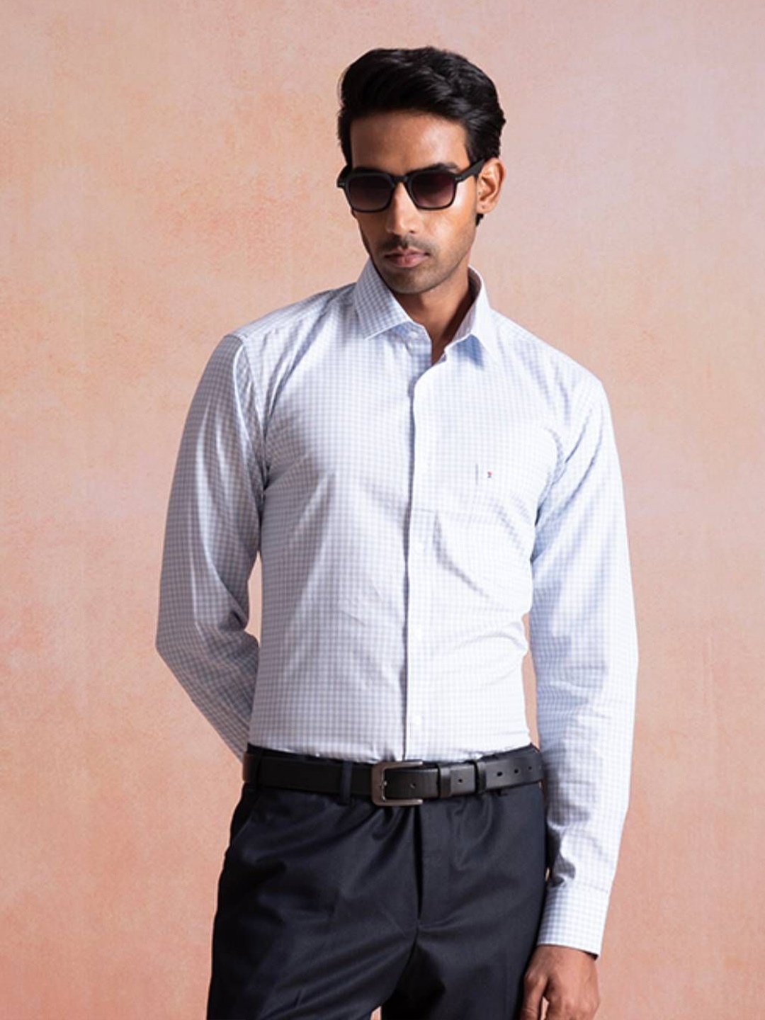 

Sero Men Smart Slim Fit Spread Collar Micro Checked Cotton Formal Shirt, White