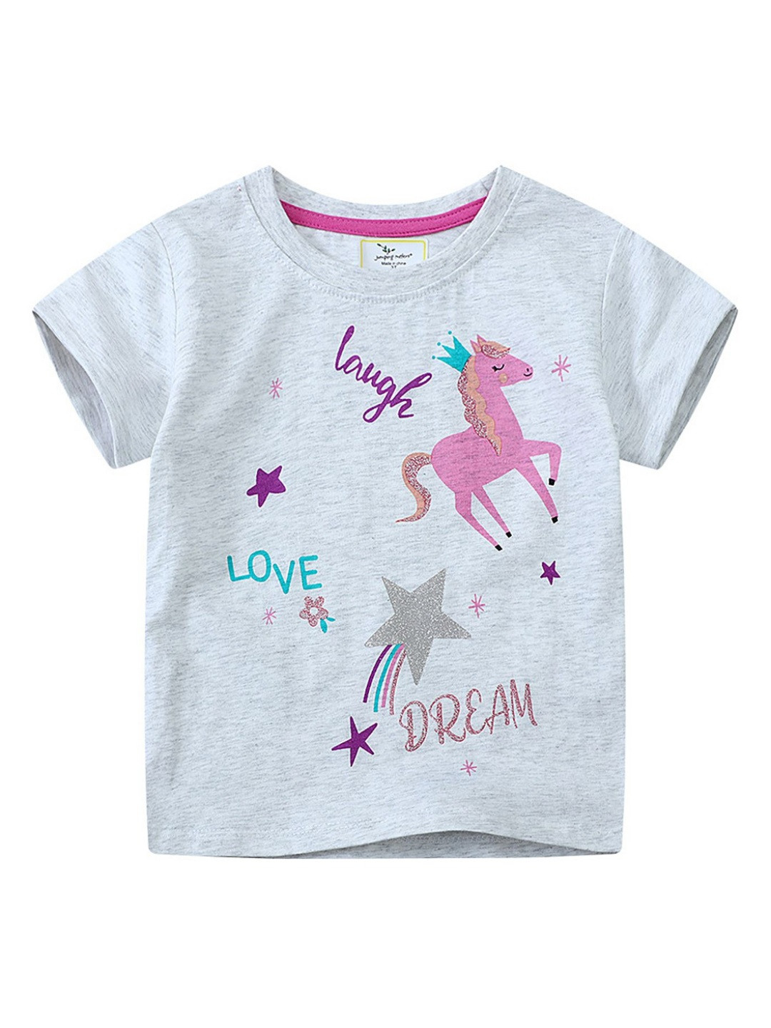 

LULU & SKY Girls Printed Applique T-shirt, Grey