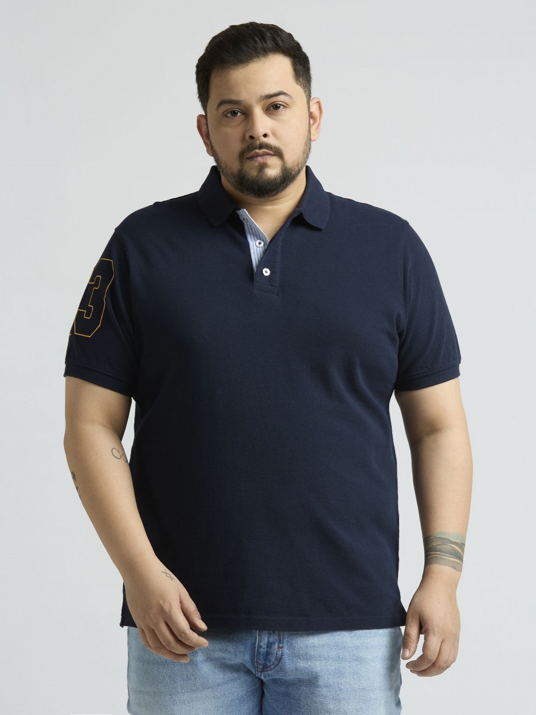 

Sizeupp Men Plus Size Solid Polo Collar Cotton T-shirt, Navy blue