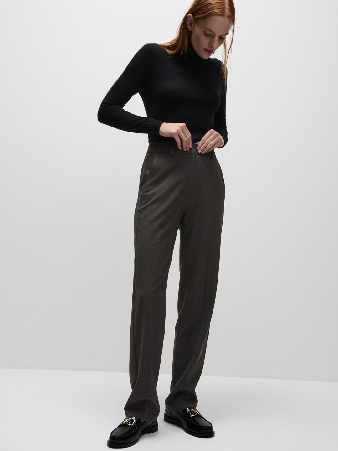 

Marks & Spencer Women Straight Fit High-Rise Trousers, Charcoal