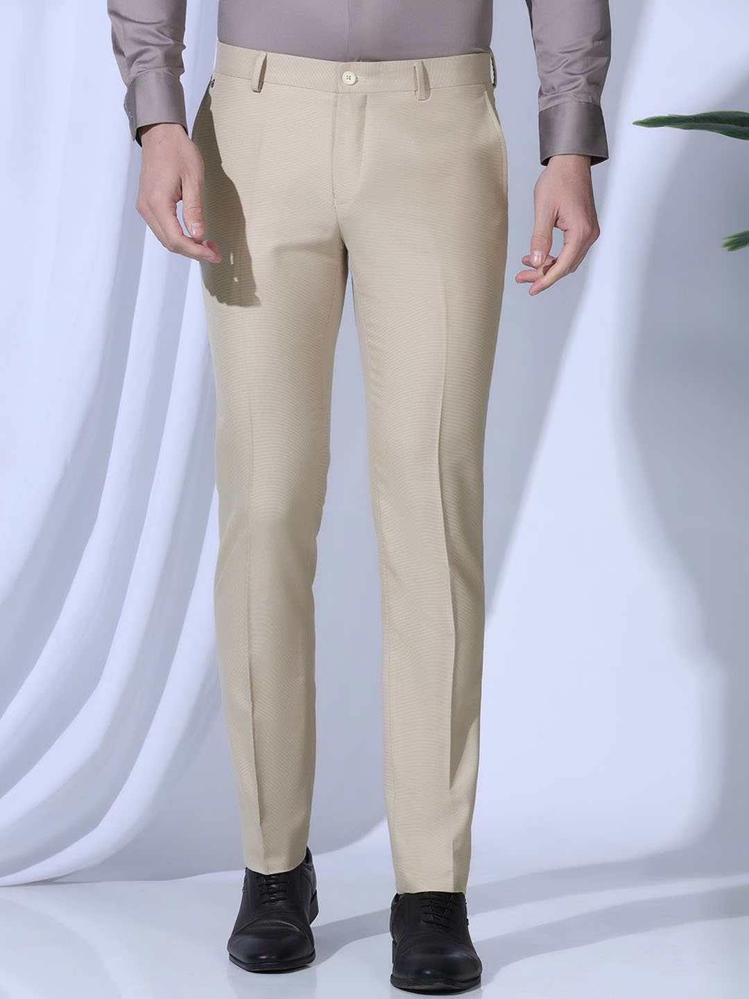 

Blackberrys Men B-95 Slim Fit Mid-Rise Formal Trousers, Beige