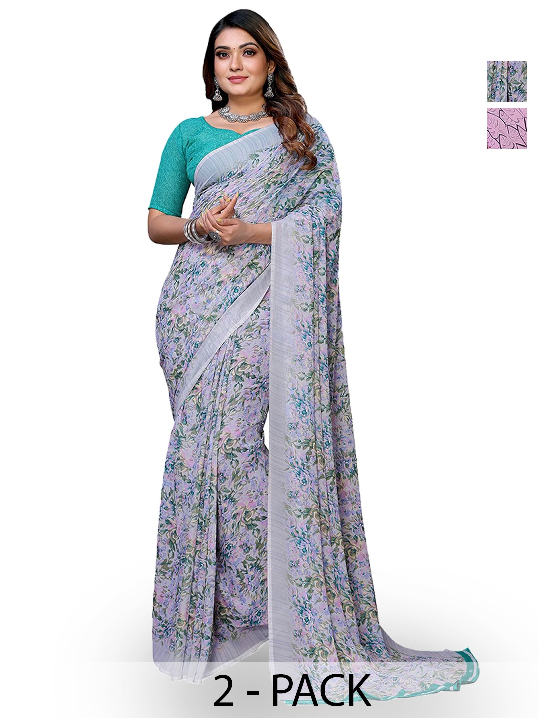 

Moda Rapido Floral Poly Georgette Saree, Pink