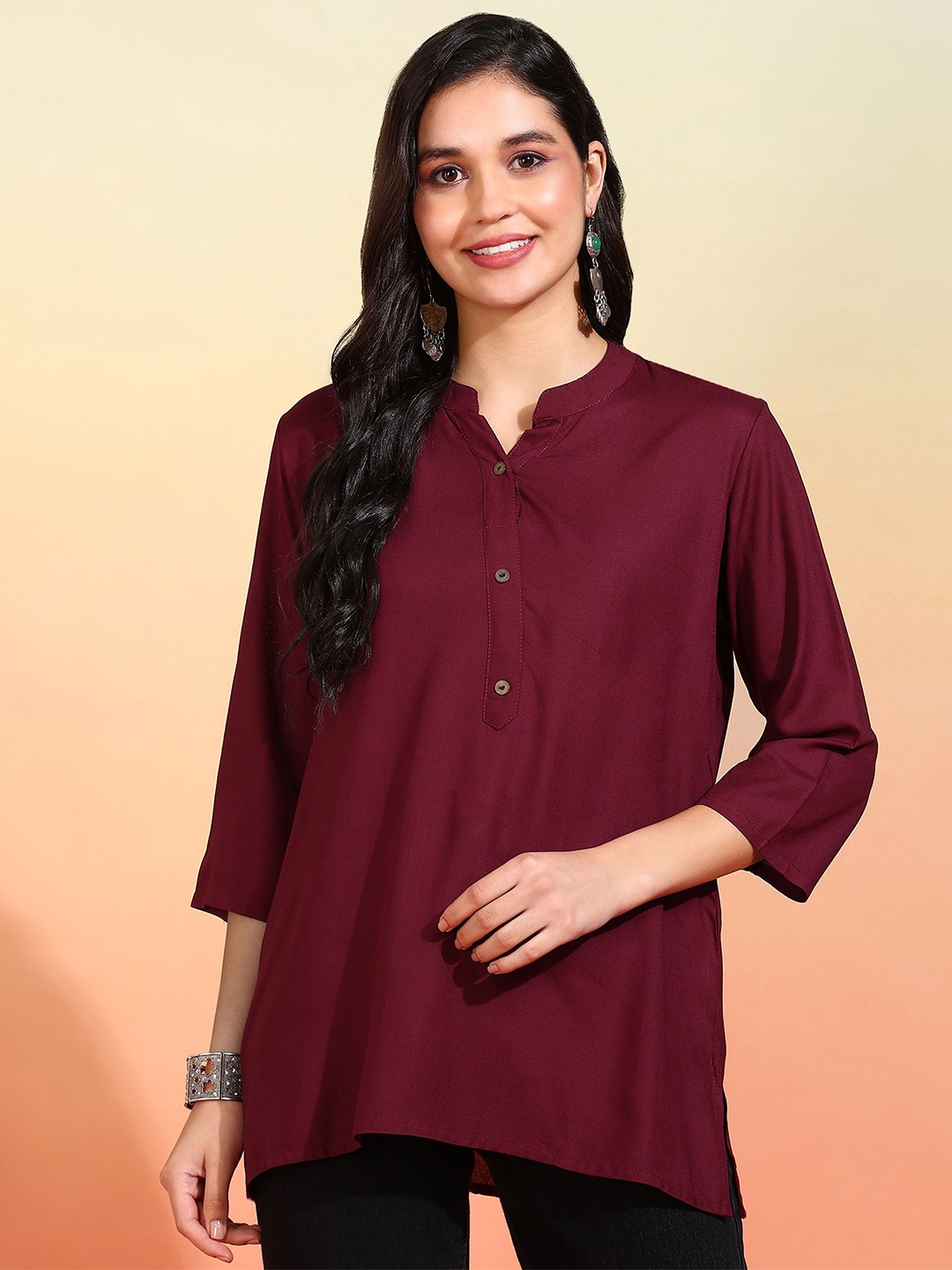 

Label Ceres Mandarin Collar Cotton Top, Maroon