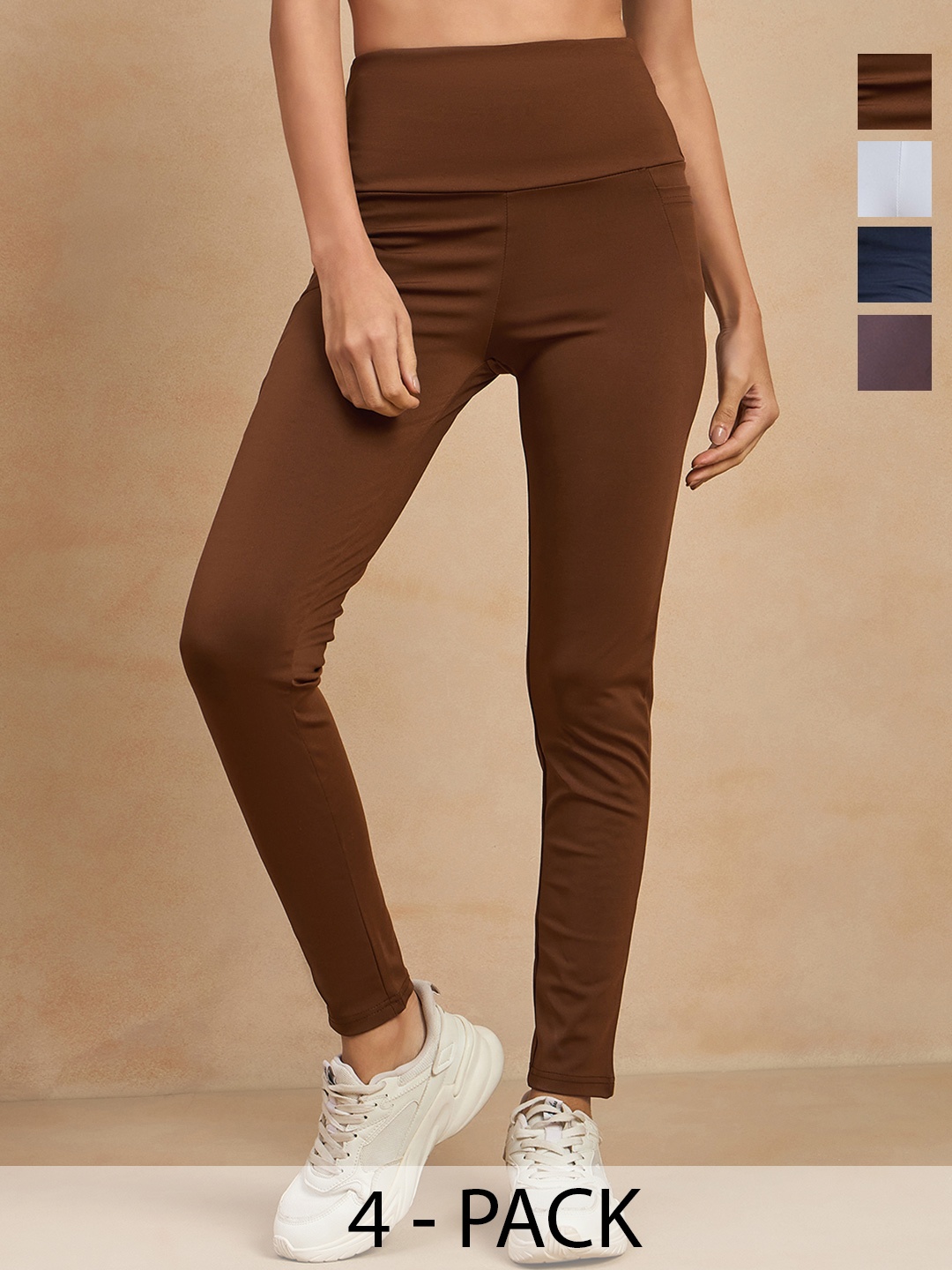 

COLOR CAPITAL Women Pack of 4 Skin Fit Antimicrobial Tights, Brown