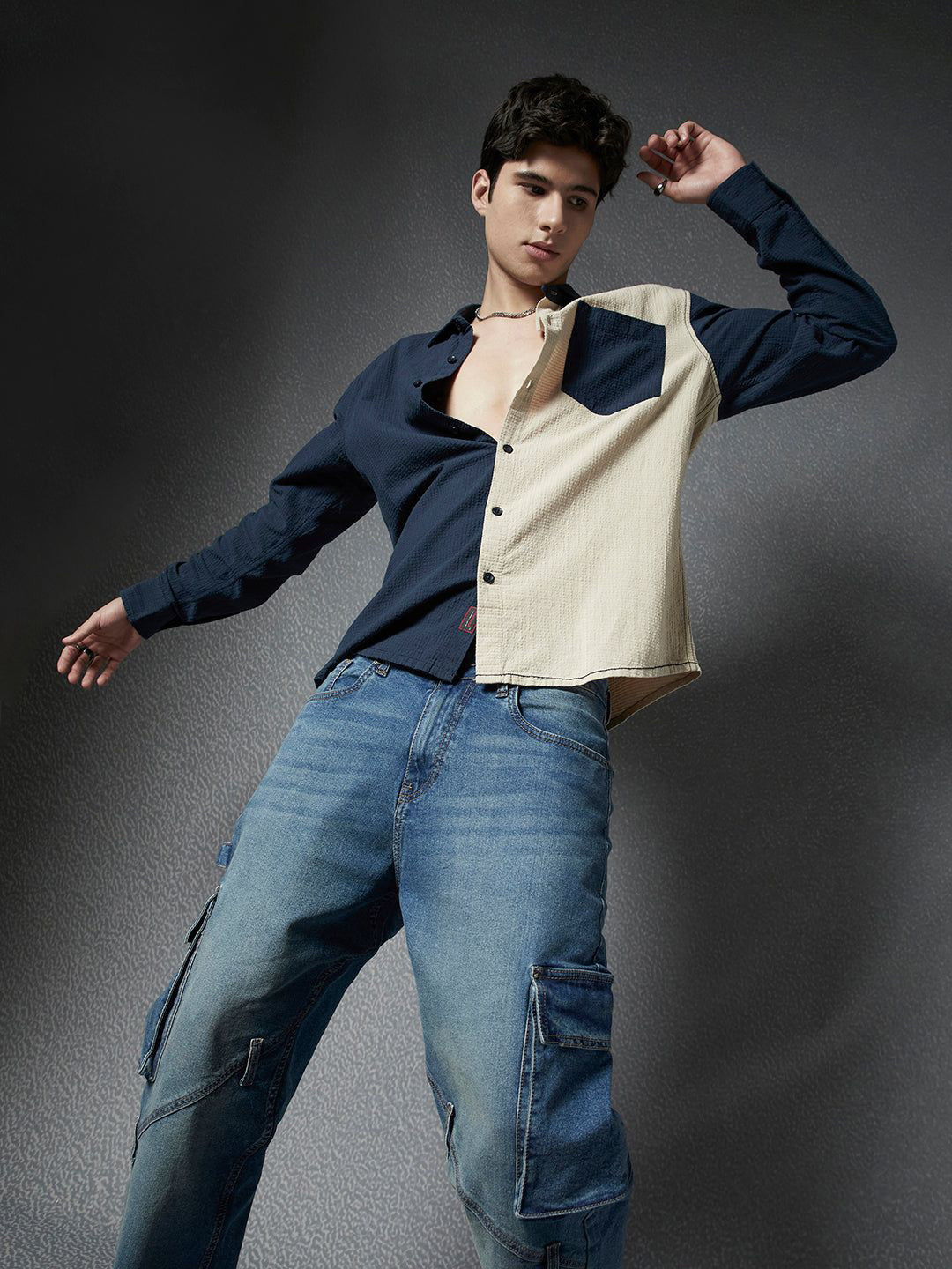 

Voltedge Men Relaxed Fit Flex Premium Cotton Textured Fusion Casual Shirt, Beige