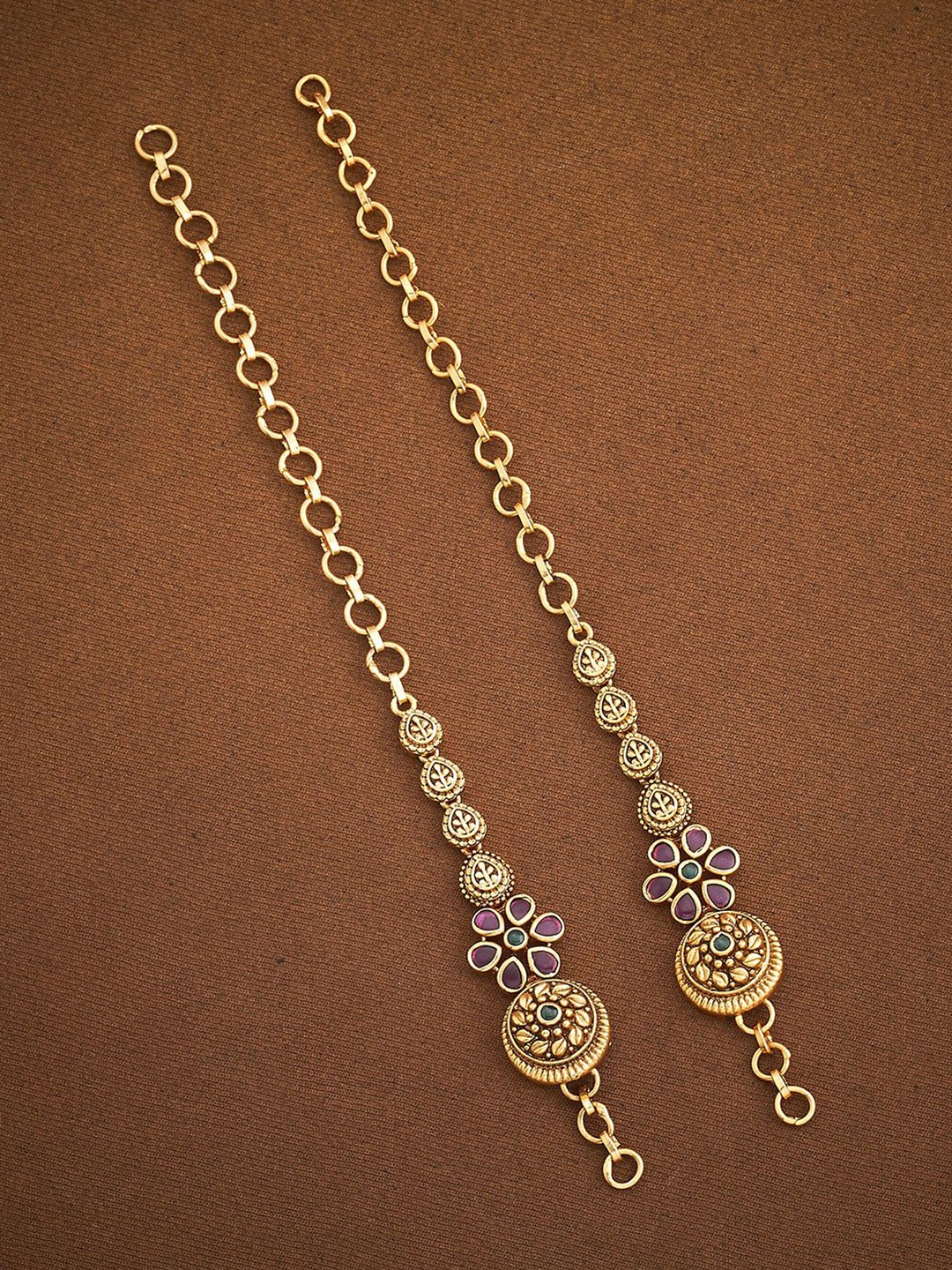 

Kushal's Fashion Jewellery Women Ruby-Green Gold-Plated Ethnic Antique Matil