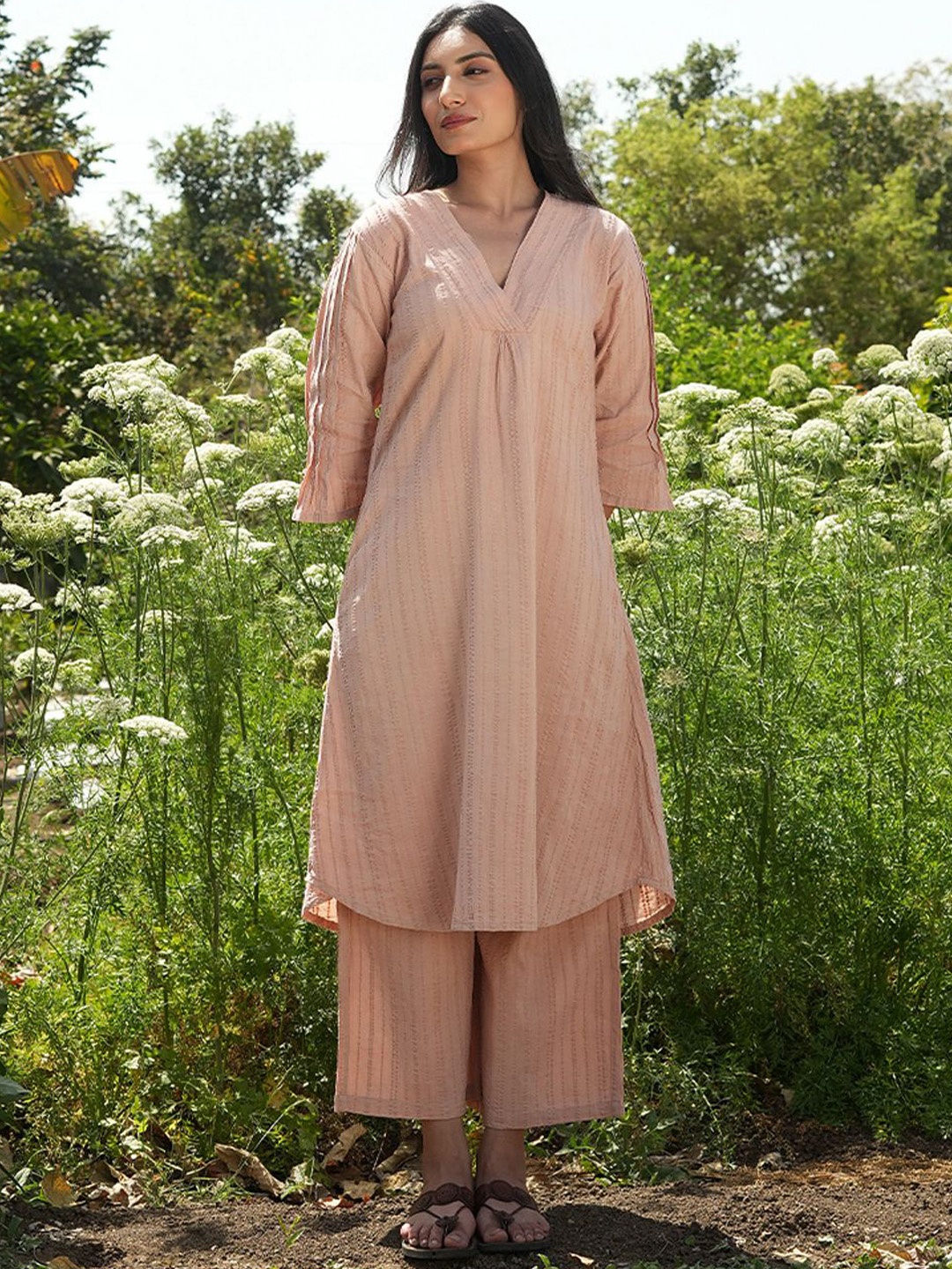 

JITI Women Regular Pure Cotton Kurta with Palazzos, Peach