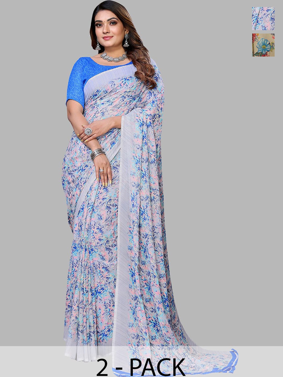 

Moda Rapido Floral Poly Georgette Saree, Blue