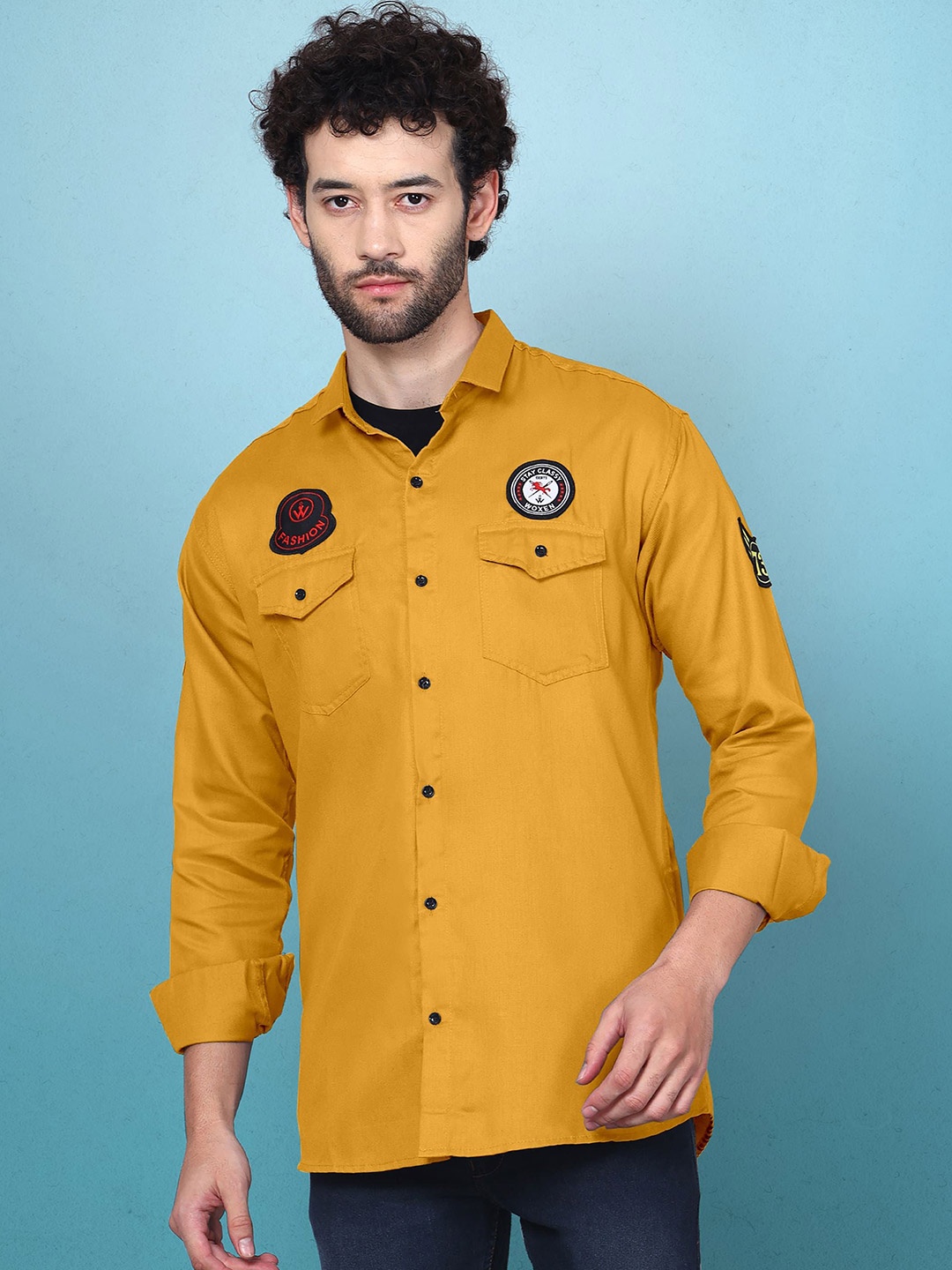 

WOXEN Men Original Fit Spread Collar Solid Cotton Casual Shirt, Mustard